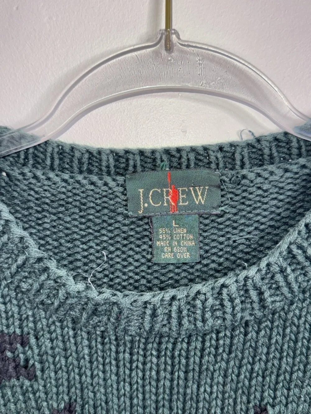 VTG J Crew Oarsman Sweater Sz L Linen Cotton Heavy Knit Fisherman Southwestern